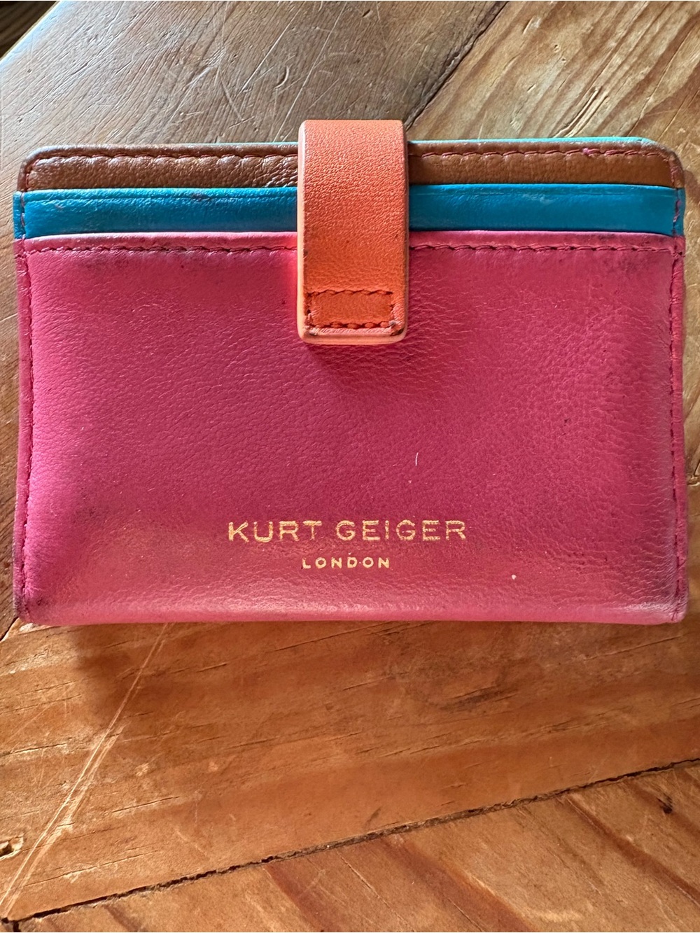 Kurt Geiger Colorblock Leather Card Wallet - Pink, Teal, Gold, Orange - Picture 3 of 9